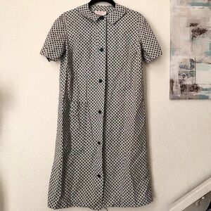 80s Vintage mini school girl plaid gingham uniform pinafore button shirt dress